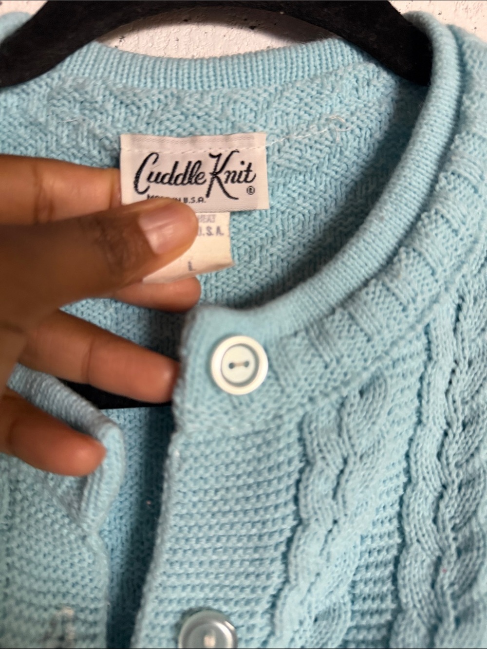 Vintage Light Blue Cable-Knit Button Cardigan, fits M/L - Picture 8 of 10